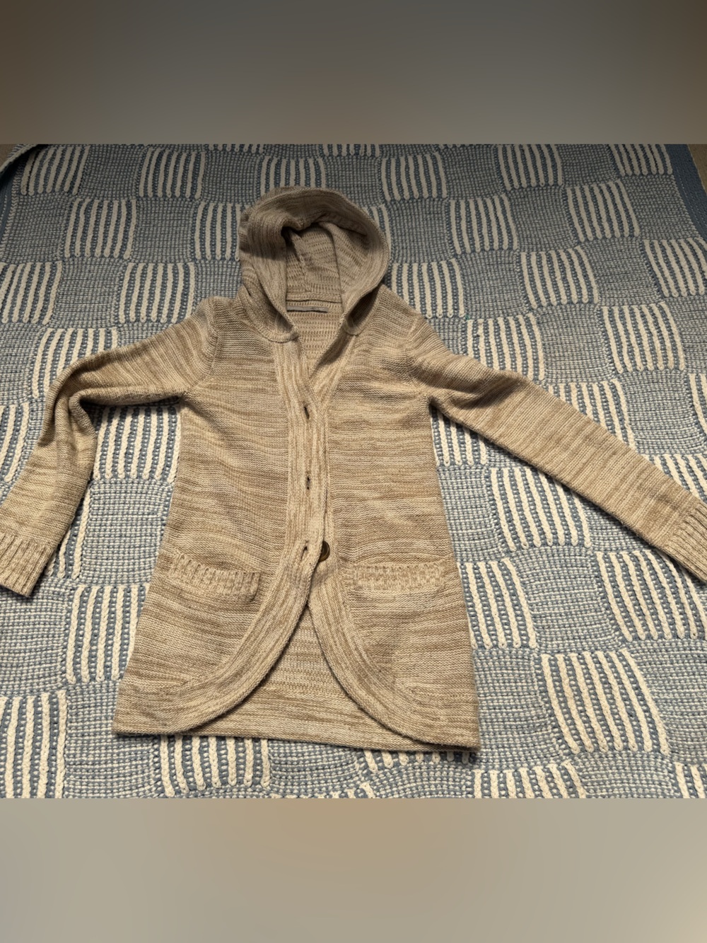 Rubbish Neutral Hooded Longline Knit Cardigan in Taupe